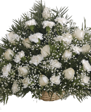Snow Fall - 20 Carnation 20 White roses 20 with Gypsophila